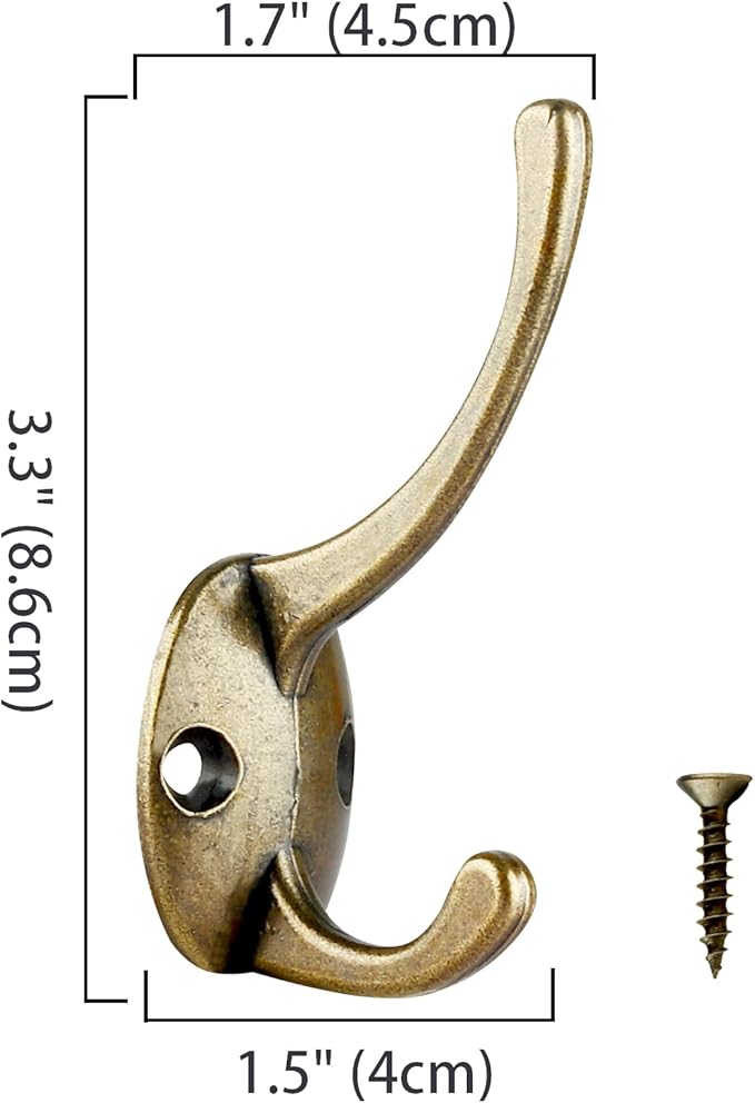 IBosins 32 Pack Antique Brass Coat Hooks Wall Mounted with 64 Screws Retro Double Hooks Utility Hooks for Coat, Scarf, Bag, Towel, Key, Cap, Cup, Hat