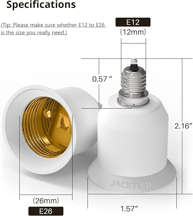 JACKYLED 5-Pack E12 to E26 Adapter, Chandelier Light Socket, Candelabra E12 to Medium Socket E26/E27 Converter Bulb Base Adapter Converter for Ceiling Fans Light, Pendant Light, Chandelier