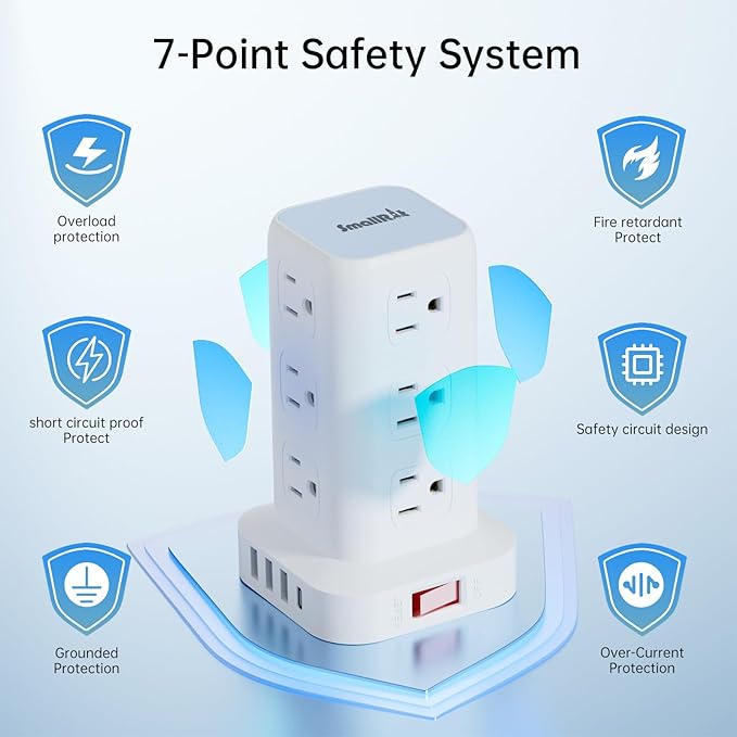 Power Strip Tower (Fast Charge 3A, 6.5 FT (2 Pack))