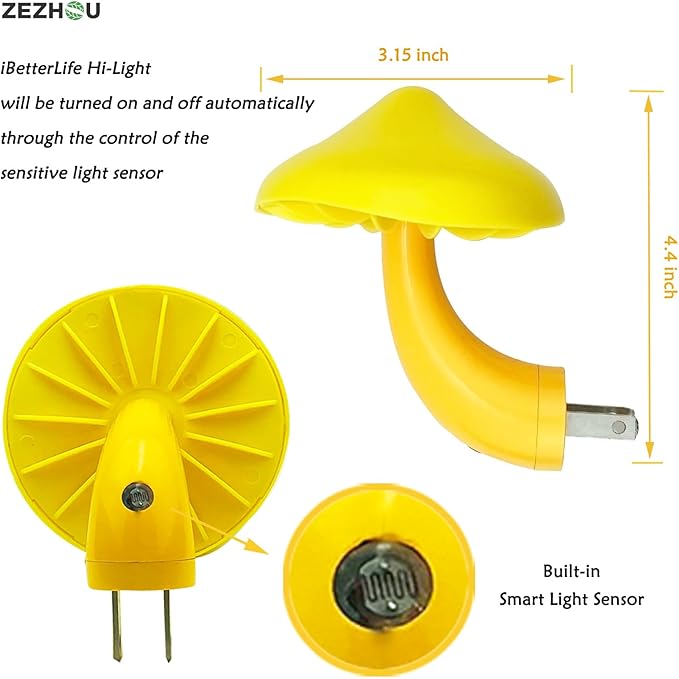 Night Lights Plug into Wall - 2-Pack Sensor LED Mushroom Light, Cute Energy Saving Mushroom Lamp for Kids Adults Living Room Bedroom Kitchen, Bathroom Toilet, Stairs, Hallway Corridor, Warm Yellow
