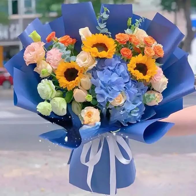 WEISPARK 100PCS Artificial Hydrangea Flowers, Fake Flowers Silk Hydrangea Full Flowers Heads with Stems for Wedding Home Party Shop Baby Shower Decor (Blue)