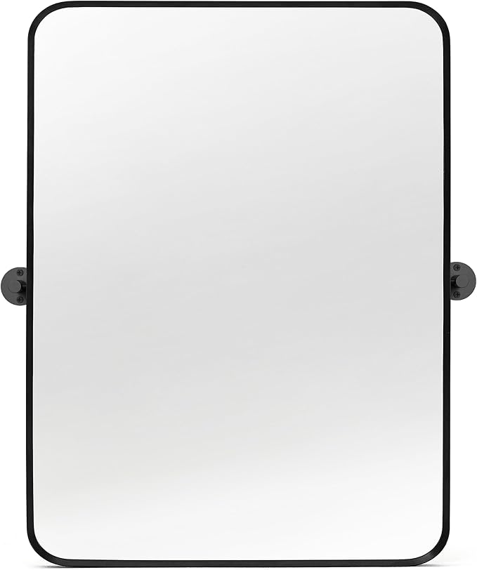 24" x 32" Pivot Rectangle Bathroom Mirror Tilting Beveled Black Metal Framed Vanity Mirrors for Wall, Tempered Glass