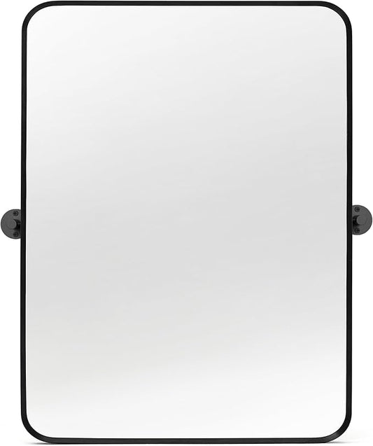 24" x 32" Pivot Rectangle Bathroom Mirror Tilting Beveled Black Metal Framed Vanity Mirrors for Wall, Tempered Glass