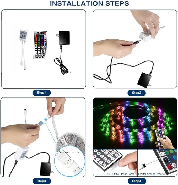 DAYBETTER Led Strip Lights 16.4ft Waterproof Color Changing Led Lights with Remote Controller