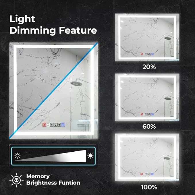 Fab Glass and Mirror LED Mirror 40x32 Inches, Led Bathroom Mirror with Lights Front and Backlit Anti-Fog Memory Brightness, Three Color Options Frameless Wall Mounted Bathroom Vanity Mirror