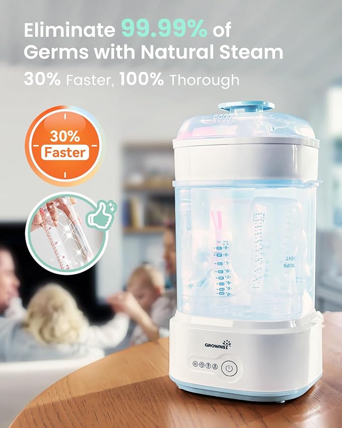 Bottle Sterilizer and Dryer, Compact Electric Steam Baby Bottle Sterilizer (Esterilizador de Biberones), Bottle Sanitizer for Baby Bottles, Pacifiers, Pump Parts Blue
