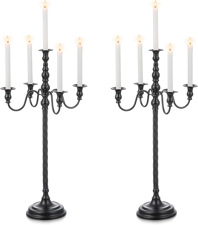 Black Candelabra Halloween Decorations: 28 Inches Floor Gothic Candle Holder 5 Arm Metal Candlestick Stand for Table Fireplace Victorian Decor Set of 2