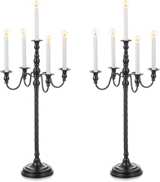 Black Candelabra Halloween Decorations: 28 Inches Floor Gothic Candle Holder 5 Arm Metal Candlestick Stand for Table Fireplace Victorian Decor Set of 2