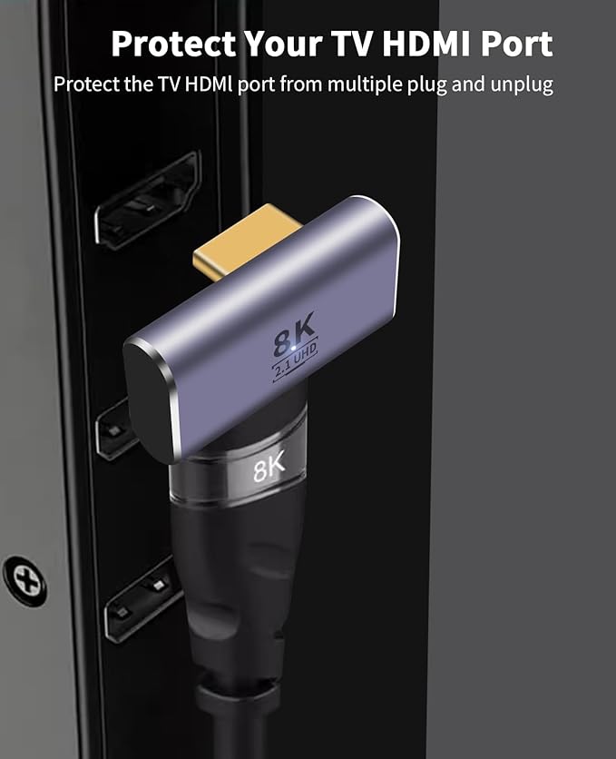 Poyiccot 8K HDMI 90 Degree Adapter, 270 Degree Left and Right Angle HDMI 2.1 Adapter, Male to Female Extender, 48Gbps, 8K@60Hz for HDTV Laptop PS5 Xbox, 2-Pack