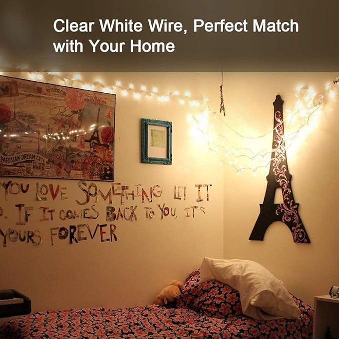 ODEETRONIC Incandescent Christmas Lights, 21.63ft 100 Count Clear Christmas Mini Lights Connectable, 120V UL Certified Indoor Warm White String Lights for Bedroom Party Patio Outside Decor, White Wire