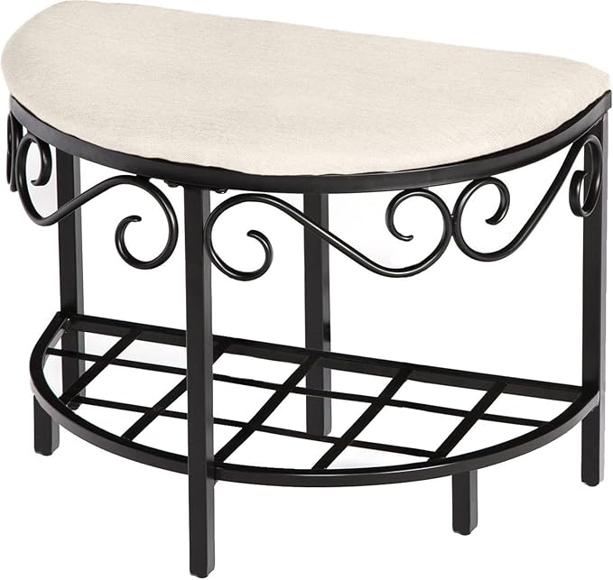 Mango Steam Half Moon Shoe Bench - Vanity Seat/Dressing Stool/Makeup Chair - White