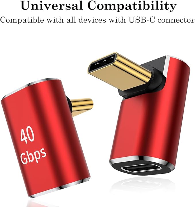 AuviPal USB C 90 Degree Adapter (2 Pack), Up and Down Right Angle L Shape USB Type C Male to Female Connector for Steam Deck, ROG Ally, MacBook, Tablet, Phone and More - Red