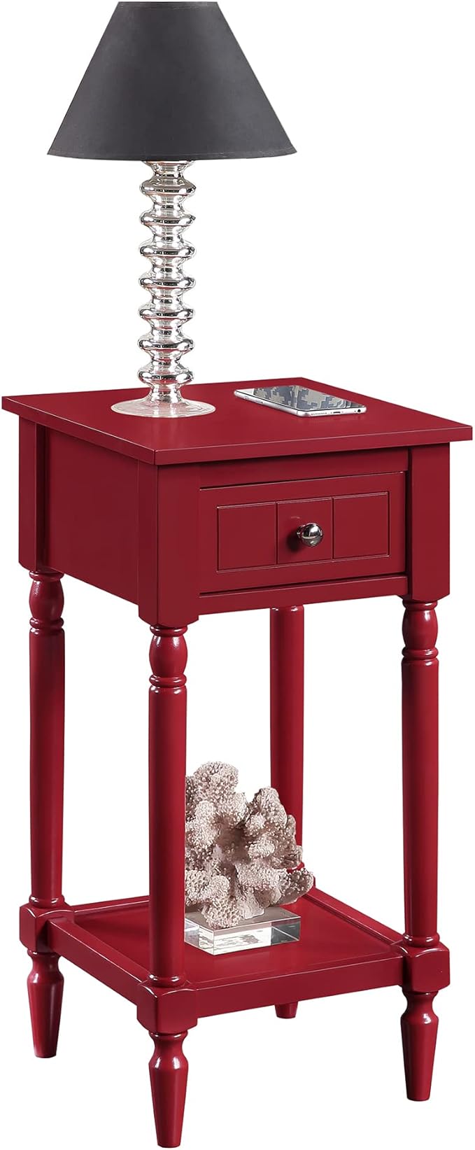 Convenience Concepts French Country Khloe 1 Drawer Accent End Table 14" - Traditional Farmhouse Side Table with Storage Drawer and Shelf for Living Room, Cranberry Red