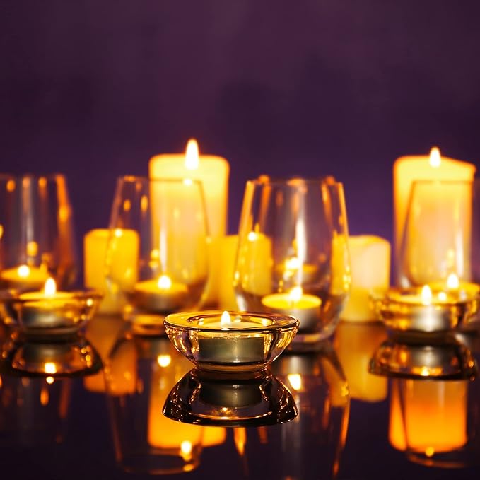 Clear Tealight Candle Holders - Set of 12, Round Chunky Glass Candle Holder, 3" Diameter - CH01 - Clear
