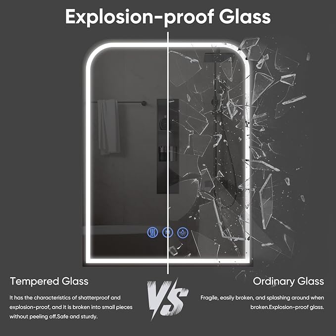 LED Bathroom Mirror, 24"x 36" LED Mirror with Lights for Bathroom, Lighted Vanity Mirrors for Wall, Anti-Fog, Dimmable, Tempered Glass, Memory Function, 3 Colors, Safe Use (White)