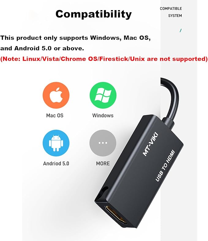 MT-VIKI USB 3.0 to HDMI Adapter, USB 3.0 to HDMI Male to Female Adapter, 1080P Compatible with Mac OS, Windows 10/8.1/8/7 (Uni-Directional) 1 Pack