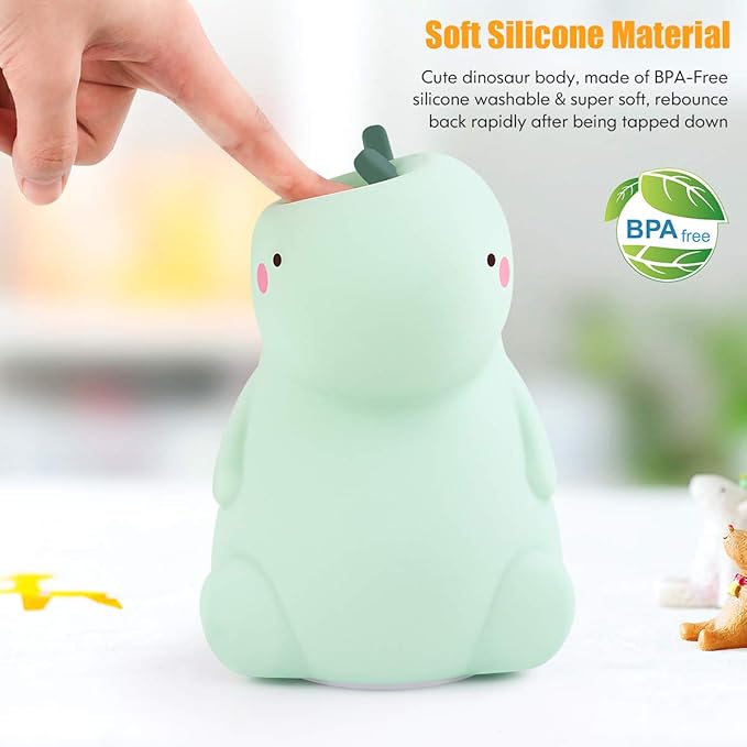 VSATEN Dinosaur Night Light for Kids, Cute Color Changing Silicone Baby Night Light with Touch Sensor, Portable Rechargeable LED Bedside Nursery Lamp for Toddler's Room, Gifts for Boys Girls, Green