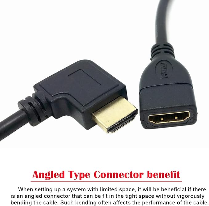 chenyang Right Angled 90 Degree Connector HDMI 1.4 with Ethernet & 3D Type A Male to A Female Extension Cable 0.5m