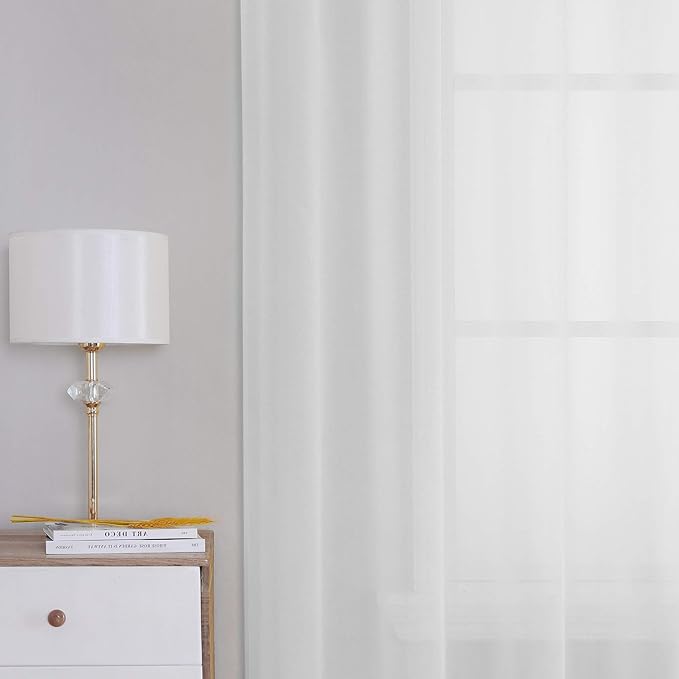KEQIAOSUOCAI 84 Inches Length Sheer Curtains - Grommet Top Solid Voile Window Draperies Elegant Panels for Bedroom(Pure White,2 Panels,W54 x L84 Inch Long)