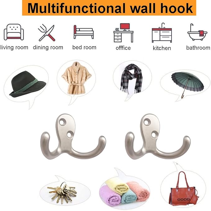 20 Pcs Coat Hooks Hardware Wall Hooks Heavy Duty Hooks for Hanging Coats Double No Rust Hook Wall Mounted for Key, Towel, Bags, Cup, Hat