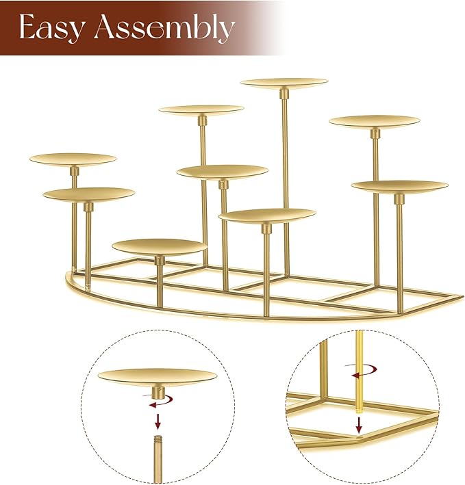 Candelabra Fireplace Candle Holder: Gold Metal Pillar Candle Holders for Inside Fireplace Mantle Decor Floor Candelabras Table Centerpiece