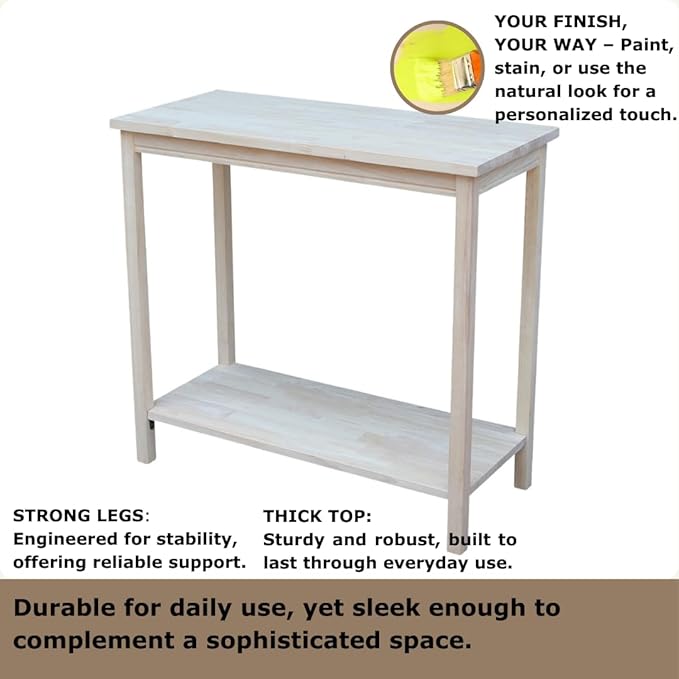 IC International Concepts, Portman Accent Table , Solid Real Wood, Sturdy Parawood, DIY, Paint/Stain Ready, Unfinished