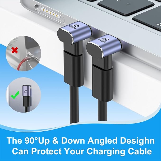 90 Degree USB-C Angled Adapter - 2 Pack, 40Gbps, 8K @ 60Hz, USB 3.1, Right Angle Extension for Laptop, Tablet, VR, Camera, Smartphone