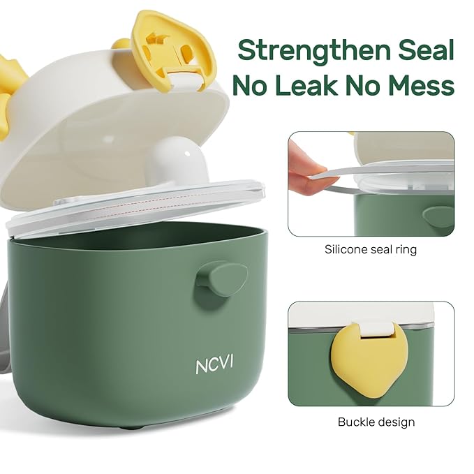 NCVI Baby Formula Dispenser On The Go, Formula Container To Go, Formula Holder for Travel, Outdoor Picnic with Baby Infant, Portable Container for Milk Powder, Snacks, Candy, Fruits (Green)