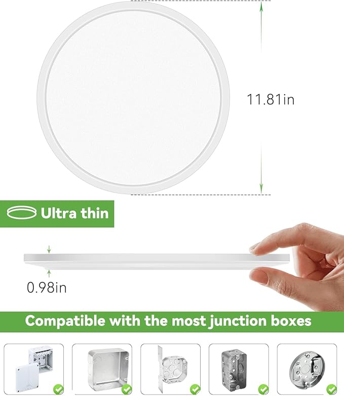 zemty 12 Inch White Flush Mount Ceiling Lights Super Slim 28W 3200lm LED Light Fixture, Warm Natural Cool White Selectable Lighting Fixture for Bedroom, Kitchen, Basement