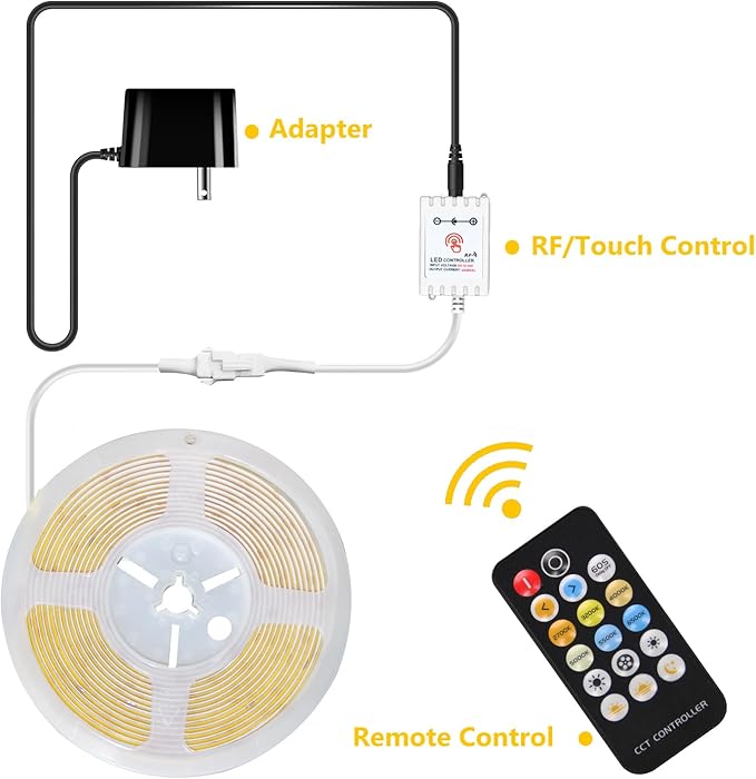phopollo COB LED Strip Lights, 608 LEDs/m High Density Flexible 24V Led Lights with Remote & Touch Control, Dimmable 2700K-6500K for Bedroom, Kitchen, Cabinet Lighting-16.4ft
