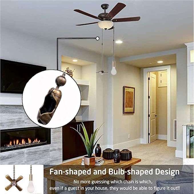 Ceiling Fan Pull Chain Decorative Ornaments Extension for 13.6 Inch Fan Pulls and Light - 2 Pcs (Bronze)