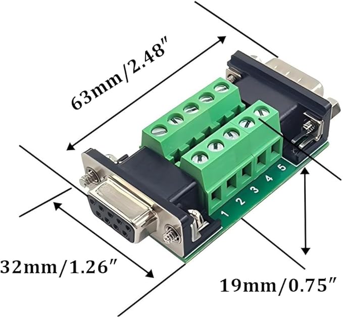 2PCS DB9 Female and Male Connector in One Breakout Board,RS232 D-SUB Serial to 9-pin Port Terminal Adapter Module