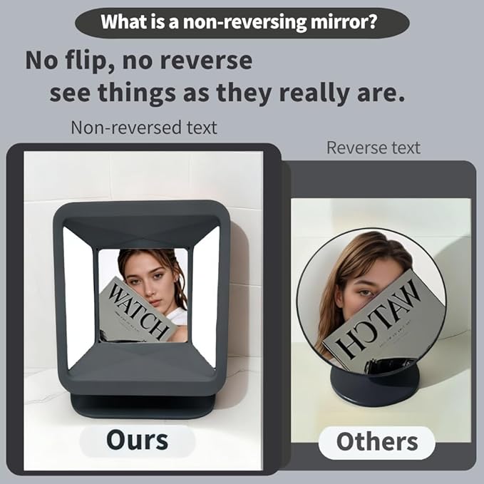 Non-Reversing Mirror with Authentic Image Reflection - Inverted Mirror for Clear, Accurate Makeup & Grooming, Desktop Vanity Essential
