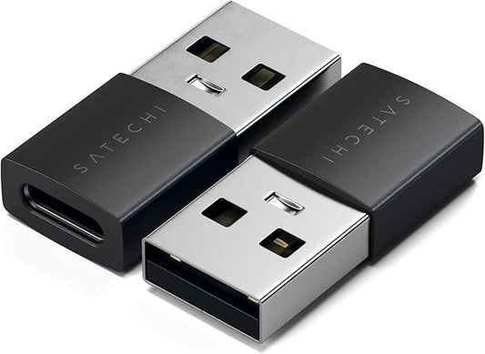Satechi USB-A to USB-C Adapter (2-Pack), High-Speed Data Transfer & Power Delivery Charging, Designed for CarPlay, Travel & Modern Devices, Space Black