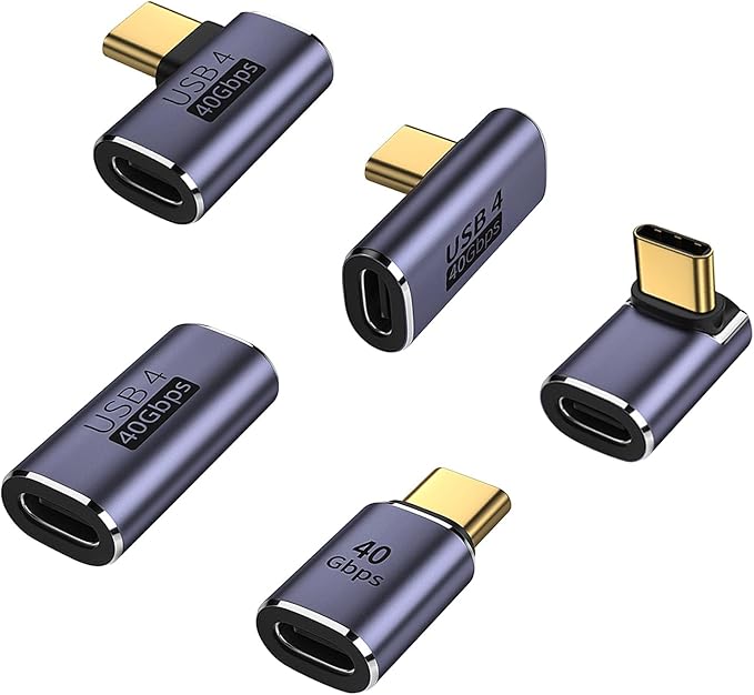 AreMe 5 Pack USB C Adapter, 90 Degree Up&Down, Left&Right Angle USB Type C Male to Female Extender, Female to Female Coupler for Steam Deck, ROG Ally, Switch, MacBook Pro/Air and More (Purple)