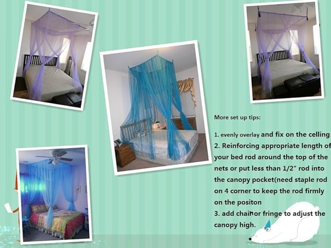 OctoRose Four Post Mosquito Net for Bed Canopy -Fits Queen, King, California King Beds-Indoor & Outdoor Use- Brown