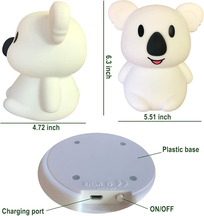 Animal-Shaped Night Light, Rechargeable LED Soft Silicone (BPA Free) Bedside Lamp for Children/Adults, Adjustable Brightness and 9 Colors by Touch Control & Remote Control (Big Koala)