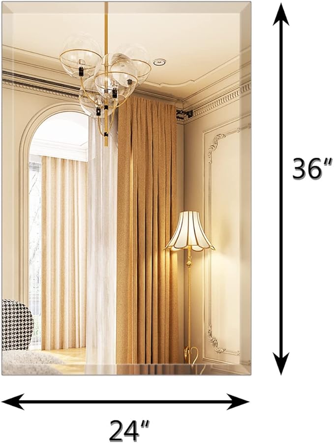 24"x36" Frameless Rectangle Wall Mirror with 1 inch Beveled Edge for Bathroom Vanity