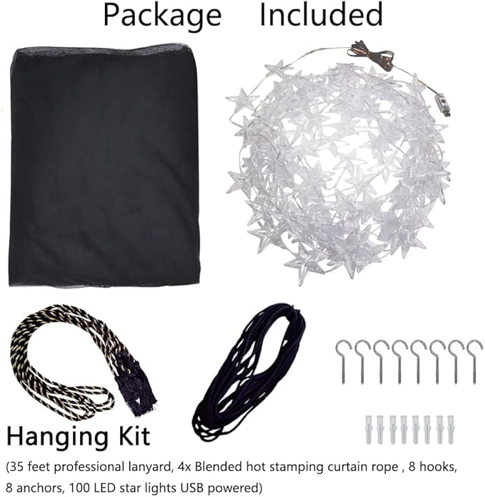 Comtelek Bed Canopy with LED Star Lights, Canopy Bed Curtain with RGB Color Changing String Lights with Smart App Control Remote for Princess Girls Bedroom, Suggested for Twin Full Queen King Bed