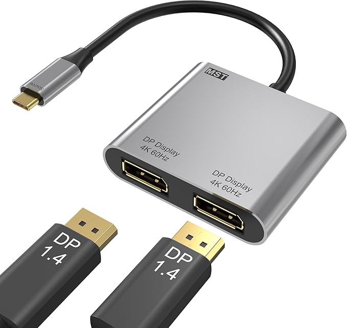 USB C to Dual DisplayPort Adapter, 4K@60Hz Display Port Splitter for Dual Monitors, Type C to DP Dual Monitor Converter Compatible for Dell XPS 13 15,Lenovo Yoga,Sumsung Chromebook,HP etc