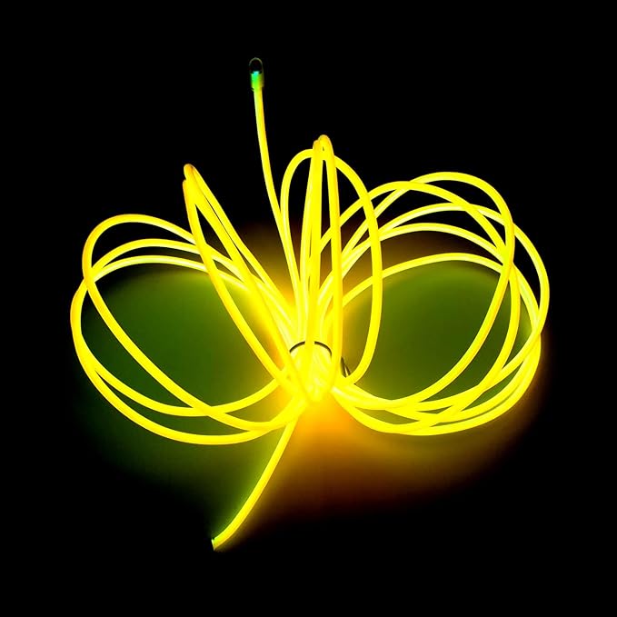 MaxLax EL Wire Yellow, 9.8ft/3m Portable Battery Pack Neon Light Strip 360° Cuttable Glowing Rope Lights for Parties, Halloween, DIY Decoration