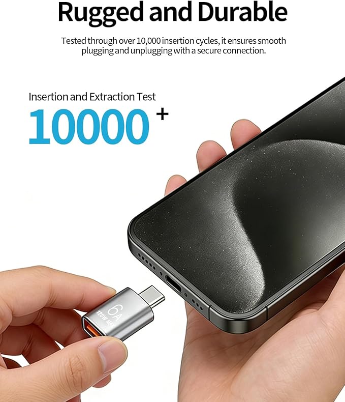 BOMIE USB C to USB Adapter 4 Pack,6A 120W Fast Charging 10Gbps Data Transfer,USB C Male to USB 3.2 Female OTG Adapter for Phone 15/16/17,Pad,Ma-cBook Pro/Air,Smartphone,Laptop,Tablet Silver