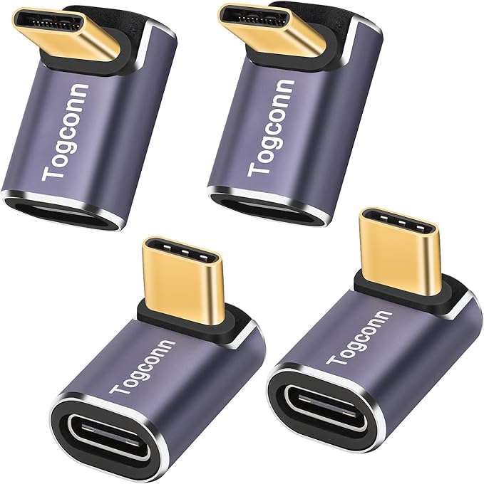 90 Degree Right Angle USB C Adapter (4 Pack), USB Type-C Male to Female Extender Connector, 40Gbps, 8K@60Hz Compatible with MacBook Pro/Air, iPhone 15/15 Pro Max, iPad Pro, Tablet, Phone, More