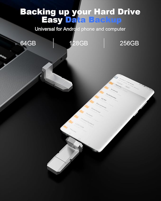 64GB External Portable SSD USB Solid State Drive, Up to 450MB/s USB 3.2 Gen 2 Solid State, Type C + USB A Dual Drive for Phone/Android Laptops/Windows/Mac, Silver