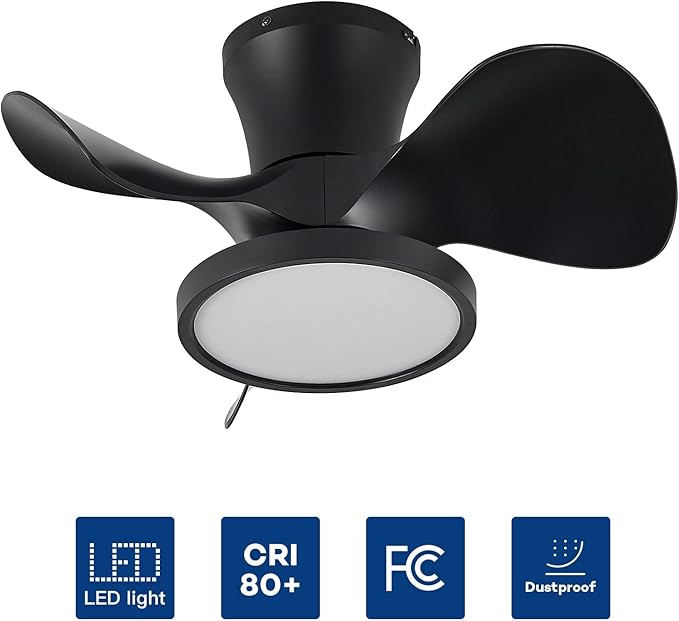 ocioc Quiet Ceiling Fan with LED Light 22 inch Large Air Volume Remote Control for Kitchen Bedroom Dining Room Patio