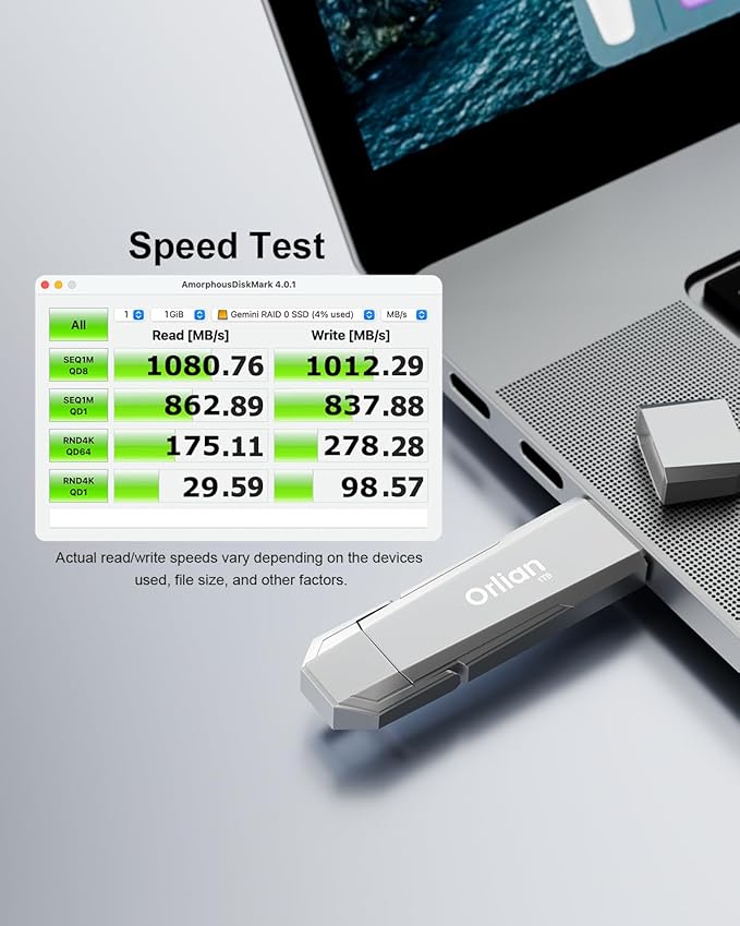 1TB External Portable SSD USB Solid State Drive Up to 1000MB/s USB 3.2 Gen 2 Dual Drive Type C + USB A Solid State Thumb Drive for Phone/Android Laptops/Windows/Mac, Silver