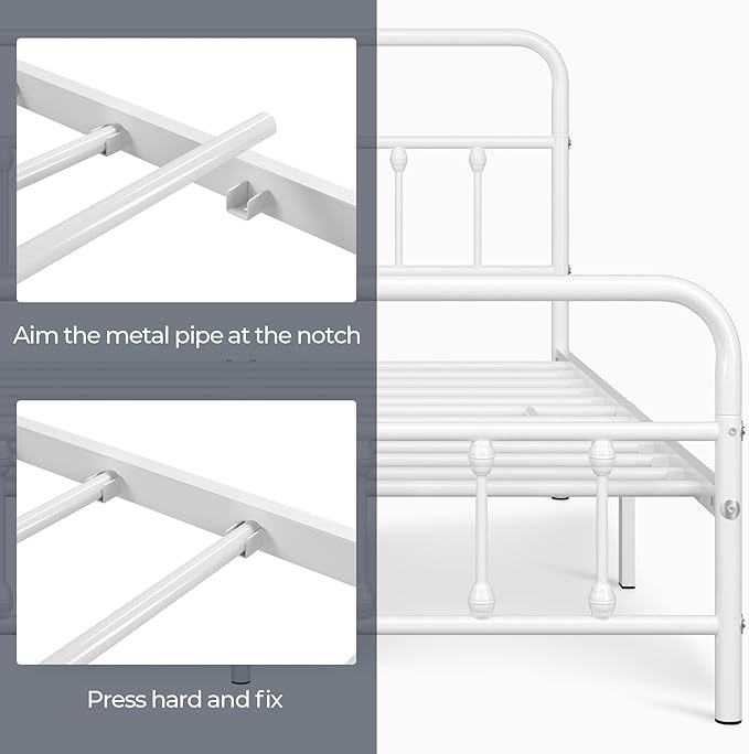 Yaheetech Classic Metal Platform Bed Frame Mattress Foundation with Victorian Style Iron-Art Headboard/Footboard/Under Bed Storage/No Box Spring Needed/Full Size White