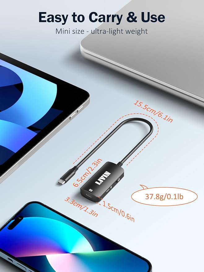 LIVIN USB C to Portable Monitor、AR Glasses XREAL One、Air 2 Pro/VITURE Pro/RayNeo Air 2s、3s/Rokid,【4K@60Hz+PD 100W+Audio 3.5mm】,USB C to Type C Adapter iPhone15/16、Android、PC、Switch、Steam Deck、Rog Ally