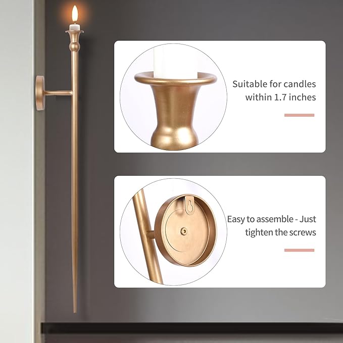 Candle Sconces Long Wall Candle Holder - Set of 2 Gold Long Wall Candle Sconce Retro Chic Wall Sconces Candle Holder Decoration for Dining Room, Living Room, Office, Bathroom