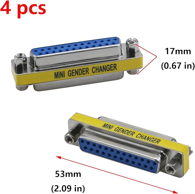 Antrader 4-Pack DB25 25 Pin Serial Port Female to Female Mini Gender Changer Coupler Adapter RS232 Connector